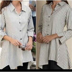 Soft Surroundings Stripe Button Up Asymmetrical Shirt Tunic Size Large